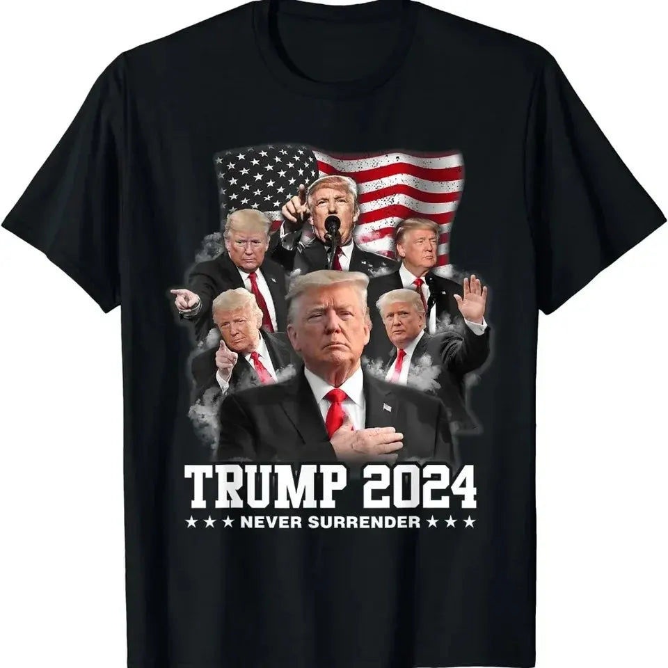 2024 Donald Trump President America  Casual USA Leisure O-neck Style Print Loose Camisetas T-shirt Hip Hop Street T-shirts 01336