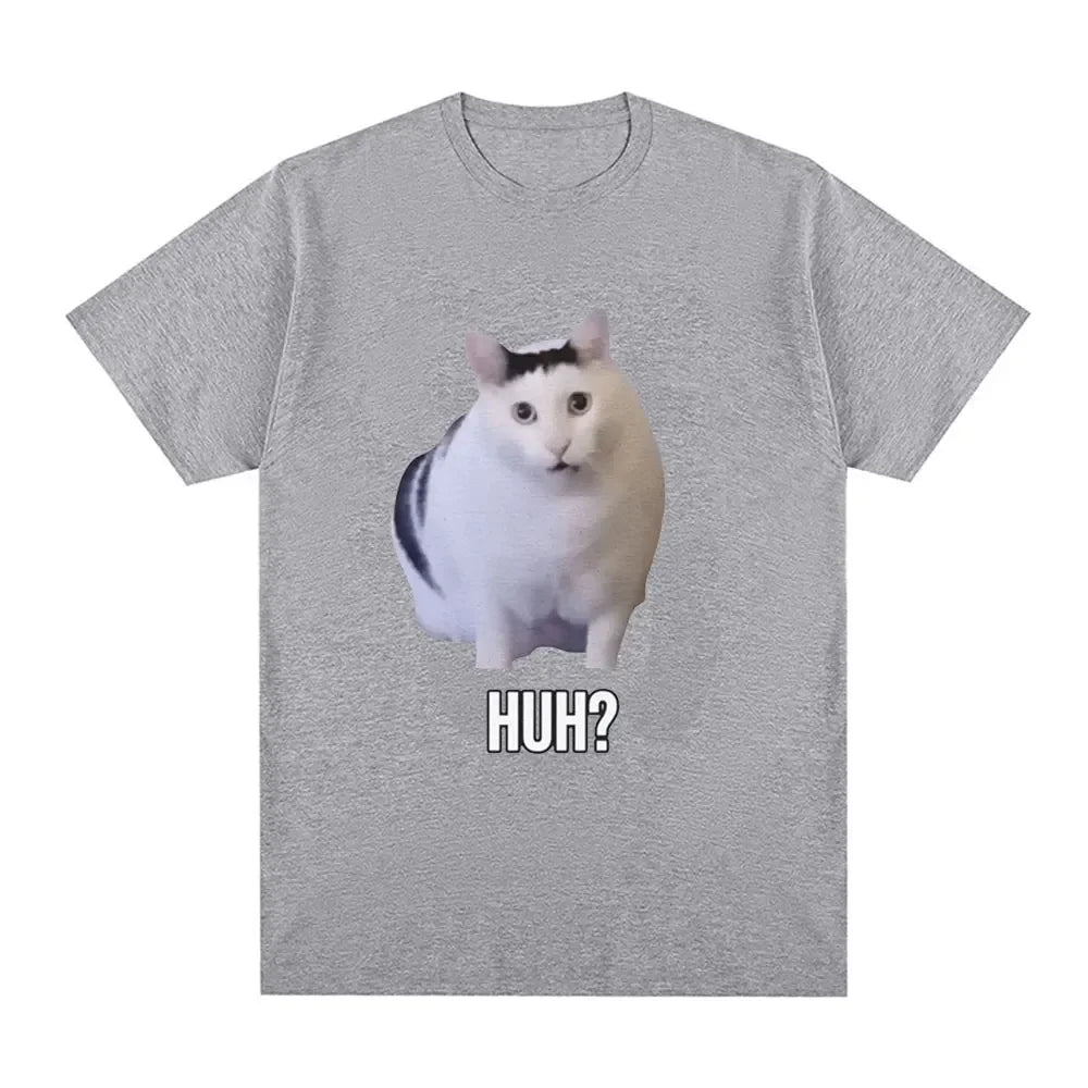 Cat Saying Huh? Funny Meme T-shirt Men Women 100% Cotton Breathable Short Sleeve Oversized T Shirts Fashion Harajuku Tee Shirt