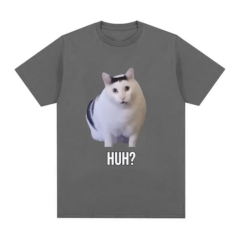 Cat Saying Huh? Funny Meme T-shirt Men Women 100% Cotton Breathable Short Sleeve Oversized T Shirts Fashion Harajuku Tee Shirt