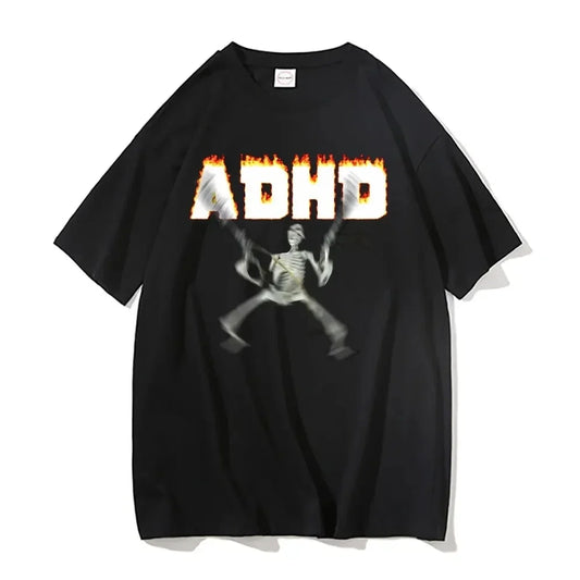 Adhd Skeleton Meme T-shirts Classic Vintage Humor Horror Funny Skull T Shirt Men Women Casual Hip Hop Summer Oversized T Shirt