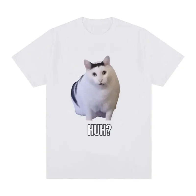 Cat Saying Huh? Funny Meme T-shirt Men Women 100% Cotton Breathable Short Sleeve Oversized T Shirts Fashion Harajuku Tee Shirt